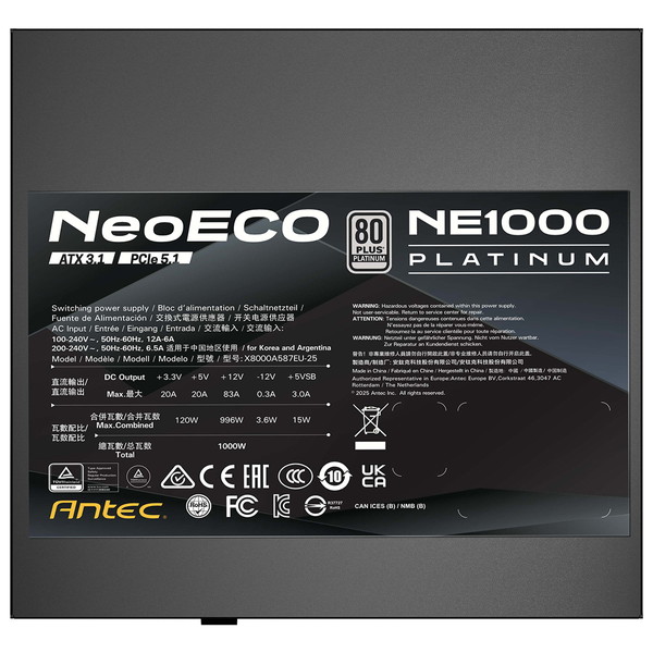 Antec ATX 3.1�б� �Ÿ���˥å� NE1000 PLATINUM ATX 3.1 �Ų� 120 mm�ե������ ����140 mm ����ѥ��� 80PLUS PLATINUM 12VHPWR�����֥���° 10ǯ�ݾ� �ڥ���󥻥��Բġ��̳�ƻ����Υ�������Բġ�