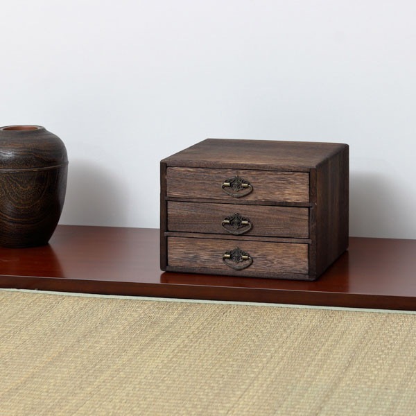 クロシオ 焼桐 小引出し3段 64851 【代引・日時指定・キャンセル不可・北海道沖縄離島配送不可】 -お取り寄せ-