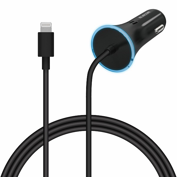 ELECOM エレコム MPA-CCLPD01BK カーチャージャー Lightning USB Power Delivery準拠 ストレートタイプ 1.5m 18W インジケーター搭載 ブラック 【キャンセル不可・北海道沖縄離島配送不可】