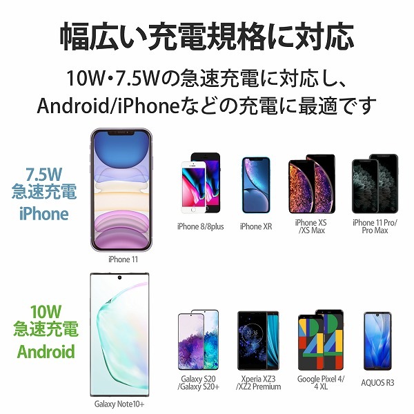 ELECOM ���쥳�� W-QC08BK �܎��Ԏڎ����Ŵ� Qi���Ŵ� 5W 7.5W 10W �ֺ܎Ύَ��ގ� ��ư���� ���ގٵ��� �ێݎ��ގ����̎� �̎ގ׎��� �ڥ���󥻥��Բġ��̳�ƻ����Υ�������Բġ�