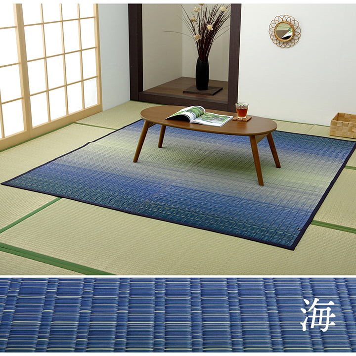 イケヒコ 敷物 花ござ 国産 純国産 日本製 い草 掛川織 モダン 抗菌防臭 自然素材 海 ブルー 江戸間2畳 約174×174cm 1080330040202【代引き不可】【北海道沖縄離島は配送不可】-お取り寄せ品-