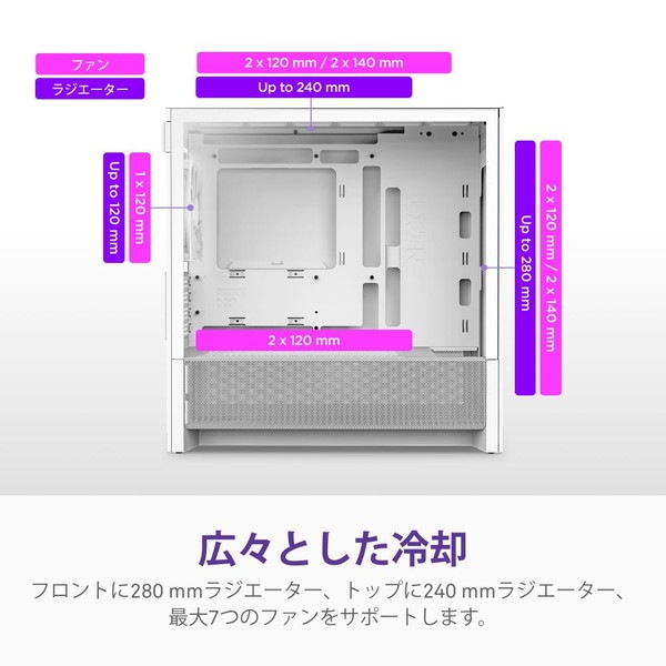 NZXT PCケース H3 FLOW ホワイト CC-H31FW-01 ファン1基標準搭載 Micro-ATX/Mini-ITX対応 裏配線マザーボード対応 【キャンセル不可・北海道沖縄離島配送不可】 -お取り寄せ-