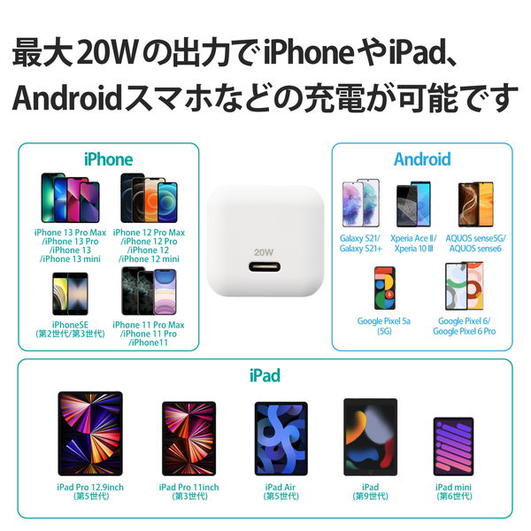 ELECOM ���쥳�� MPA-ACCP27WH USB ���Ŵ� 2�ĥ��å� PD�б� 20W Type-C ��1�ݡ��� ���� ���� iPhone iPad ���ޡ��ȥե��� Android �Ƽ��б� PSEǧ�ھ��� �ۥ磻�ȡڥ���󥻥��Բġ��̳�ƻ����Υ�������Բġ�
