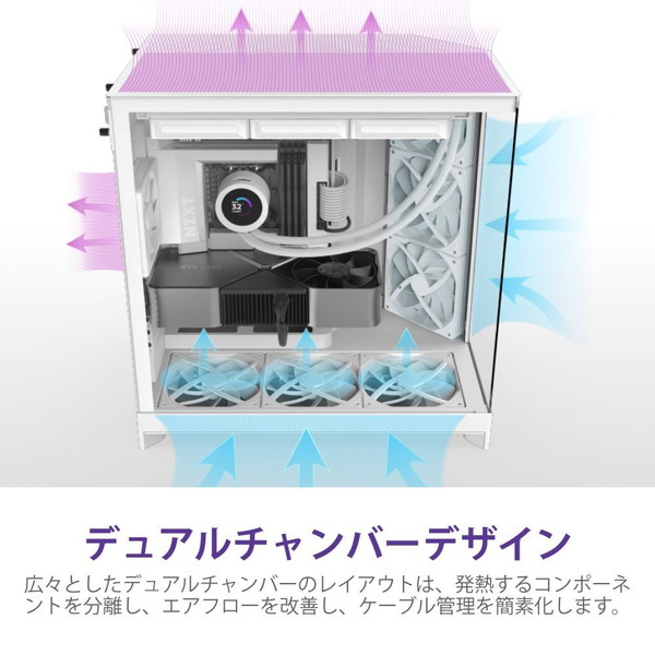 NZXT PCケース H9 FLOW(2025) ホワイト CM-H92FW-01 ファン4基標準搭載 E-ATX/ATX/Micro-ATX/Mini-ITX 斜めファン配置 【キャンセル不可・北海道沖縄離島配送不可】 -お取り寄せ-