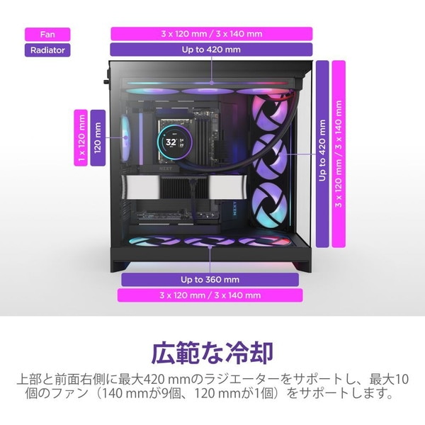 NZXT PC������ H9 FLOW RGB(2025) �֥�å� CM-H92FB-R1 �ե���2��ɸ�����(RGB 420mm��1/120mm��1) E-ATX/ATX/Micro-ATX/Mini-ITX �Ф�ե������� �ڥ���󥻥��Բġ��̳�ƻ����Υ�������Բġ� -������-