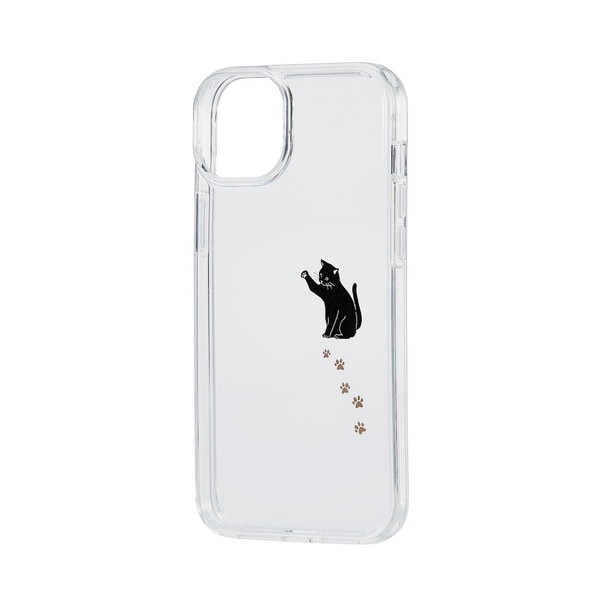 ELECOM エレコム PM-A22BTSGCAT iPhone 14 Plus ケース カバー ハイブリッド 耐衝撃 衝撃吸収 軽量 Appleテクスチャ リンゴ アップル マーク イラスト 黒ネコ【キャンセル不可・北海道沖縄離島配送不可】