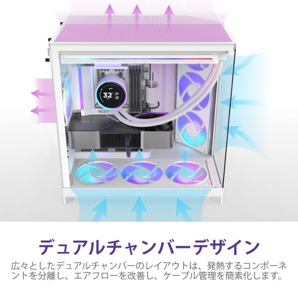 NZXT PC������ H9 FLOW RGB(2025) �ۥ磻�� CM-H92FW-R1 �ե���2��ɸ�����(RGB 420mm��1/120mm��1) E-ATX/ATX/Micro-ATX/Mini-ITX �Ф�ե������� �ڥ���󥻥��Բġ��̳�ƻ����Υ�������Բġ� -������-