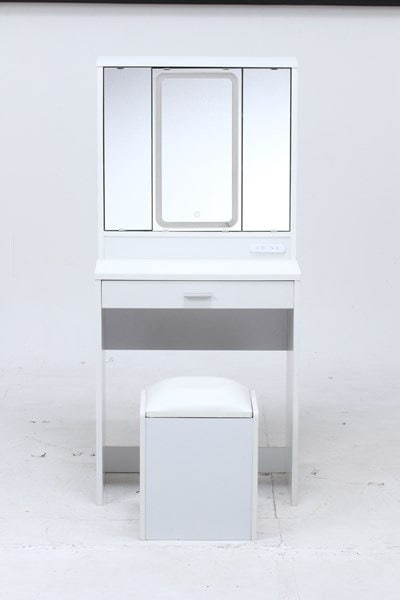 不二貿易 三面鏡ドレッサー WH LEDライト付キ 2019-0812-11 商品コード99546【代引・日時指定・キャンセル不可・北海道沖縄離島配送不可】 -お取リ寄せ-