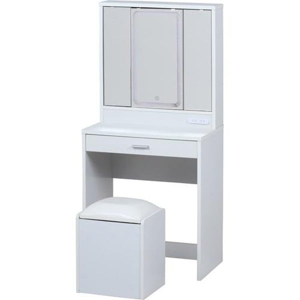 不二貿易 三面鏡ドレッサー WH LEDライト付キ 2019-0812-11 商品コード99546【代引・日時指定・キャンセル不可・北海道沖縄離島配送不可】 -お取リ寄せ-