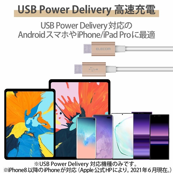 ELECOM ���쥳�� MPA-CCPS20PNGD ���ώΡ����̎ގڎ�����USB�����̎ގ� USB(C-C) ����ѵ� USB Power Delivery�б� ǧ���� 2.0m ���ގ��َĎ� �ڥ���󥻥��Բġ��̳�ƻ����Υ�������Բġ�