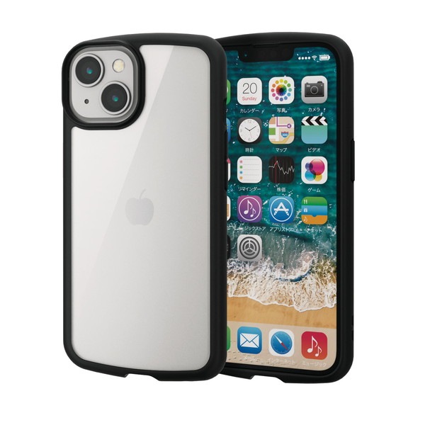 ELECOM エレコム PM-A22ATSLFCBK iPhone 14 / 13 ケース カバー ハイブリッド 耐衝撃 衝撃吸収 軽量 薄型 ストラップホール付 背面クリア TOUGH SLIM ブラック【キャンセル不可・北海道沖縄離島配送不可】