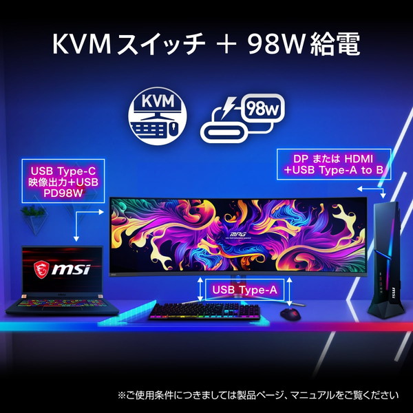 MPG 491CQPX QD-OLED 湾曲 ゲーミングモニター 極美品 MSIから49インチQD-OLED搭載ゲーミングモニター「MPG 491CQPX QD