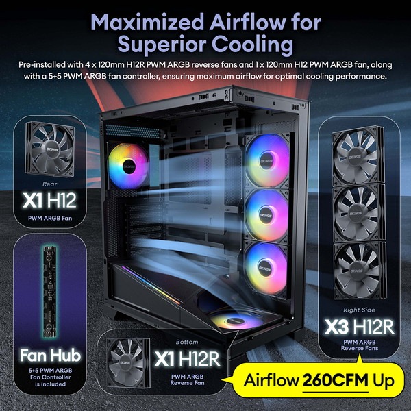 Okinos PCケース Aqua 9 ARGB ARGBファン5基標準搭載 裏配線マザーボード対応 脱着式ダストフィルター ATX/Micro-ATX/ITX対応 ピラーレス ミドルタワー 【キャンセル不可・北海道沖縄離島配送不可】