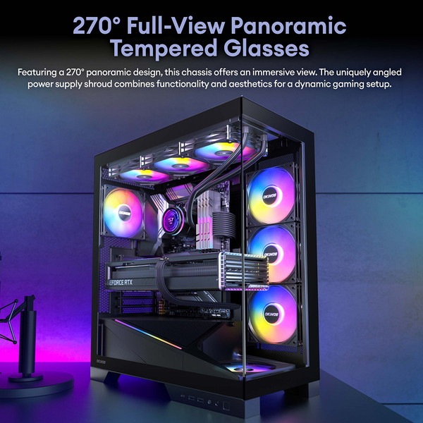 Okinos PCケース Aqua 9 ARGB ARGBファン5基標準搭載 裏配線マザーボード対応 脱着式ダストフィルター ATX/Micro-ATX/ITX対応 ピラーレス ミドルタワー 【キャンセル不可・北海道沖縄離島配送不可】