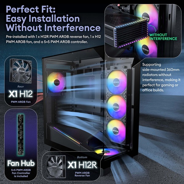 Okinos PCケース Aqua 93 3面ガラスパネル仕様 ARGBファン2基標準搭載 裏配線マザーボード対応 ATX/Micro-ATX/ITX対応 ピラーレス ミドルタワー 【キャンセル不可・北海道沖縄離島配送不可】