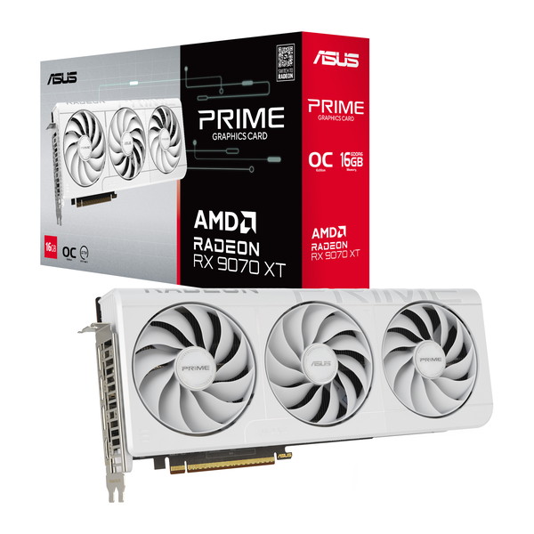 ASUS PRIME-RX9070XT-O16G-WHITE グラフィックボード AMD Radeon RX 9070 XT バスインターフェイス:PCI Express 5.0 メモリ:GDDR6/16GB 2.5スロット設計 ホワイト【キャンセル不可・北海道沖縄離島配送不可】