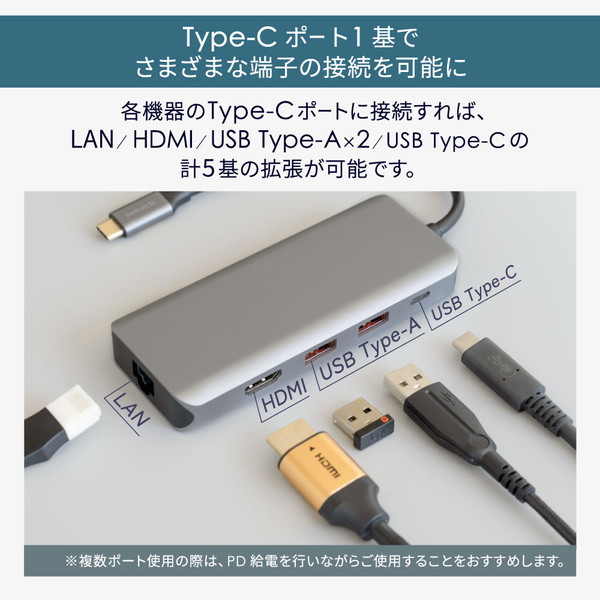 OWLTECH 5 in 1 USB Type-C マルチポートアダプタ OWL-DSU31A2HLC-SV USB 10Gbps、HDMI/LAN/Type-A×2/PD対応Type-C オウルテック 【キャンセル不可・北海道沖縄離島配送不可】 -お取り寄せ-