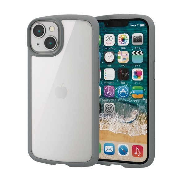 ELECOM エレコム PM-A22ATSLFCGY iPhone 14 / 13 ケース カバー ハイブリッド 耐衝撃 衝撃吸収 軽量 薄型 ストラップホール付 背面クリア TOUGH SLIM グレー【キャンセル不可・北海道沖縄離島配送不可】