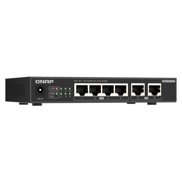 QNAP マルチギグアンマネージドスイッチ QSW-2104-2T-R2 4 x 2.5GbE + と 2 x 10GbE 高速ネットワーキングにアップグレード マルチギガ速度 ポート数:4+2 スイッチングファブリック:60 Gbps 【お取り寄せ商品です/納期都度対応】