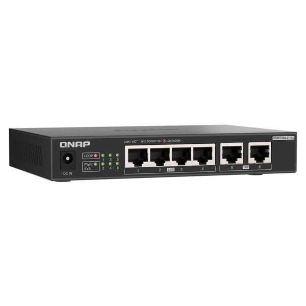 QNAP マルチギグアンマネージドスイッチ QSW-2104-2T-R2 4 x 2.5GbE + と 2 x 10GbE 高速ネットワーキングにアップグレード マルチギガ速度 ポート数:4+2 スイッチングファブリック:60 Gbps 【お取り寄せ商品です/納期都度対応】