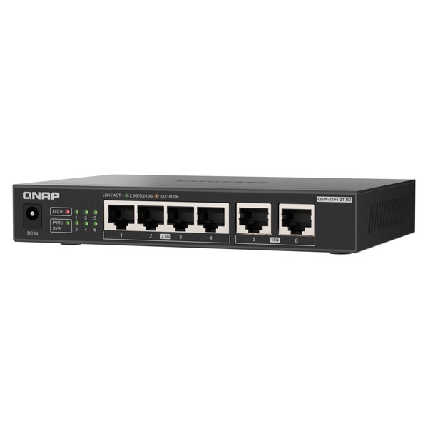 QNAP マルチギグアンマネージドスイッチ QSW-2104-2T-R2 4 x 2.5GbE + と 2 x 10GbE 高速ネットワーキングにアップグレード マルチギガ速度 ポート数:4+2 スイッチングファブリック:60 Gbps 【お取り寄せ商品です/納期都度対応】