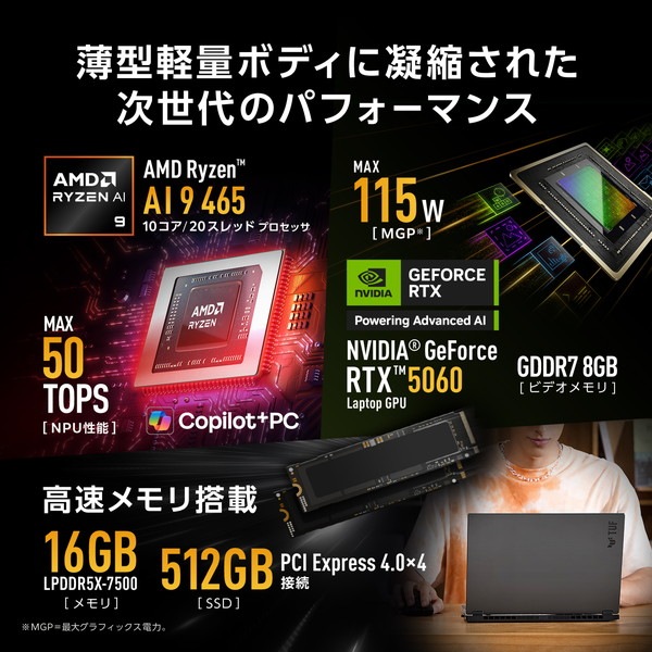 �����ߥ󥰥Ρ��ȥѥ����� ASUS TUF Gaming A14 FA401GM-AI9R506016G [�������������졼]��14�� / Windows 11 Home / Ryzen AI 9 465 / ����16GB / SSD512GB / NVIDIA RTX 5060 / Office̵�� / Ĺ���֥Хåƥ꡼11.6���֡�