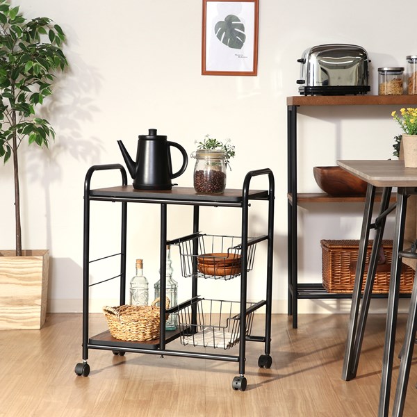 不二貿易 キッチンワゴン FBC-02-1 BK/BR FBC-02-1 BK/BR 商品コード14639【代引・日時指定・キャンセル不可・北海道沖縄離島配送不可】 -お取リ寄せ-