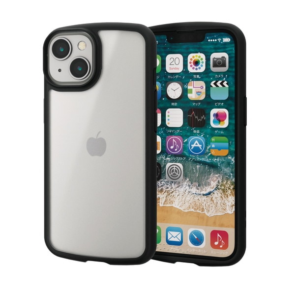 ELECOM エレコム PM-A22ATSLFCSBK iPhone 14 / 13 ケース カバー ハイブリッド 耐衝撃 衝撃吸収 軽量 薄型 ストラップホール付 背面マットクリア 指紋防止 高透明 TOUGH SLIM ブラック【キャンセル不可・北海道沖縄離島配送不可】