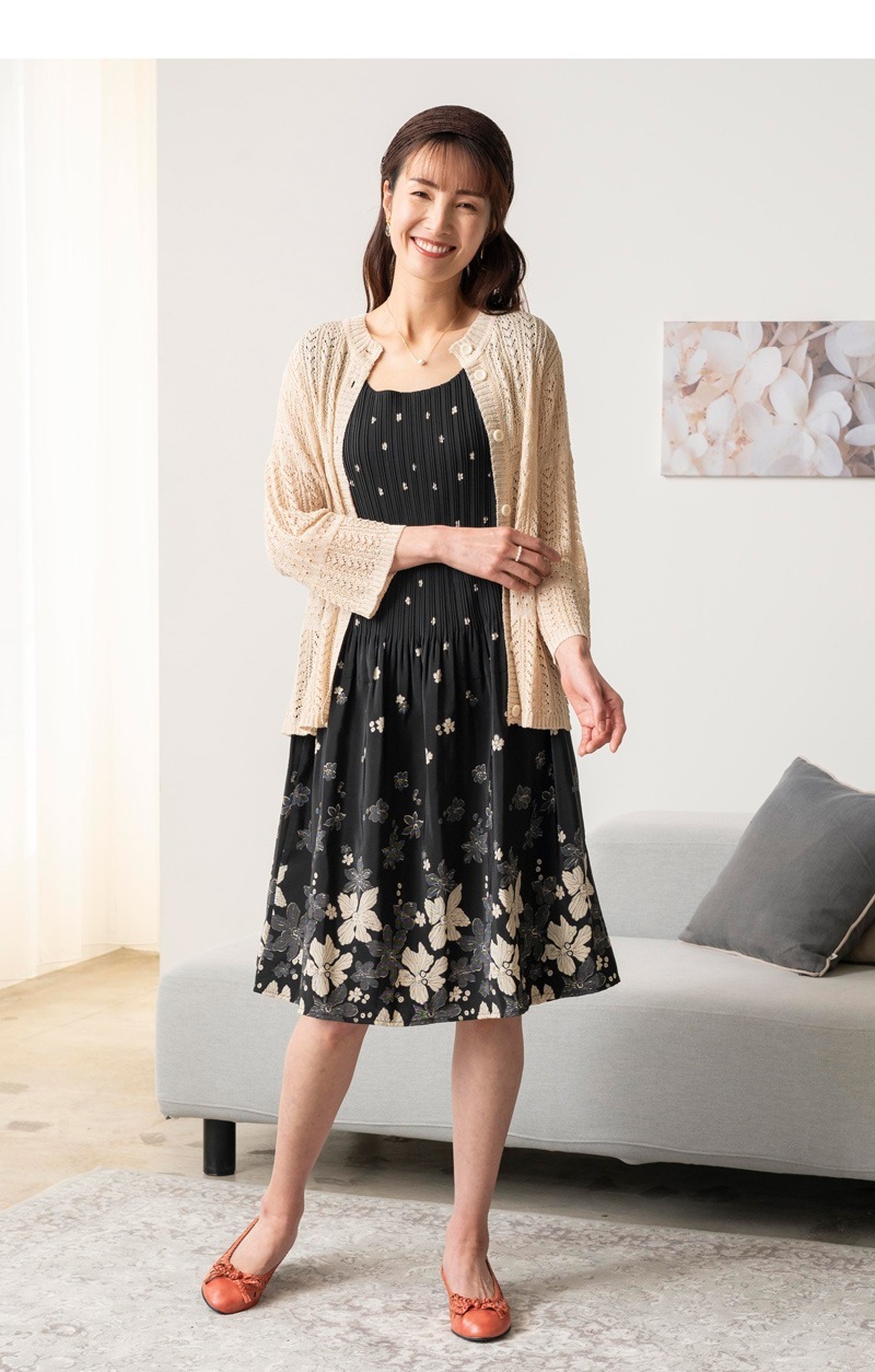 エムズお花カーディガン(七分袖) フラワーモチーフ付き7分袖カーディガン | msgracy