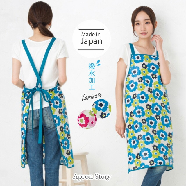 ラミネート加工生地使用花柄トリミング用エプロン レディースエプロン クロスタイプ 柄 Apron Story