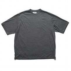 marka マーカ SUPER120's ウォッシャブル ウール シングル ジャージー ボーダー クルーネック Tシャツ グレー×ホワイト|M|BRAND