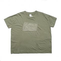 hari to ito  はりといと 手縫い刺繍 Tシャツ 四角 カーキ|H|BRAND