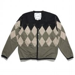 BURLAP OUTFITTER バーラップアウトフィッター アーガイル フリース カーディガン ブラック×モスグリーン ARGYLE FLEECE CARDIGAN BLACK-MOS|Cut&se