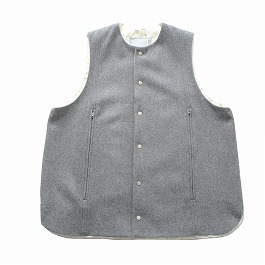 amne アンヌ メルトン・キルト スイッチベスト グレー×ホワイト MELTON QUILT switch vest Heather amn-VT-001