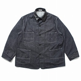 INTERIM インテリム ゴート レザー シルク ノイル デニム 1st ヘラクレス カバーオール GOAT LEATHER COLLAR SILK NOIL DENIM 1st HERCULES COVERALL NVY