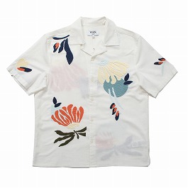 WAX LONDON ワックスロンドン フラワー刺繍 ショートスリーブシャツ ホワイト マルチカラー Ecru And Multicolour Flower Embroidered Short-Sleeve Shirt 