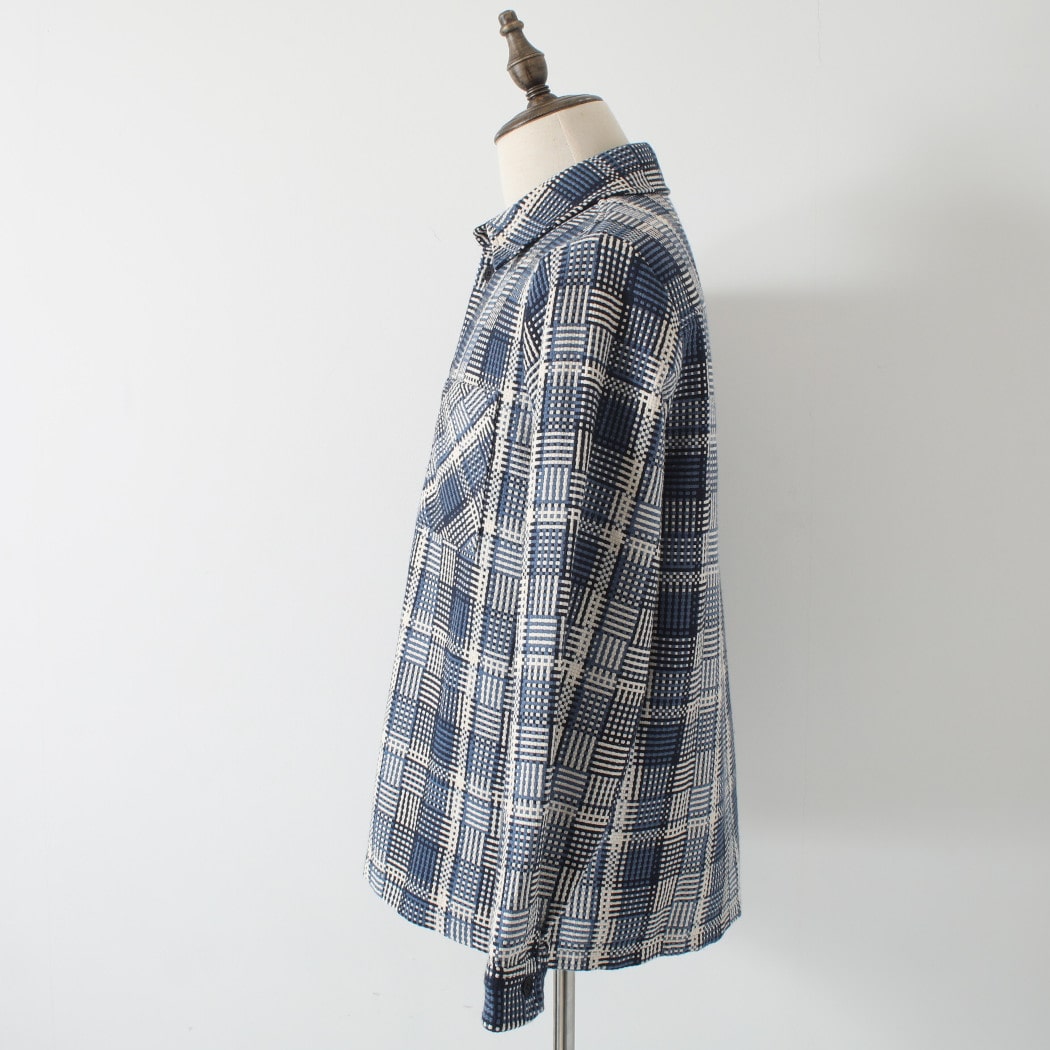 WAX LONDON ワックスロンドン バスケット織り オーバーシャツ ブルー エクリュ BASKET WEAVE SHIRT BLU/ECRU