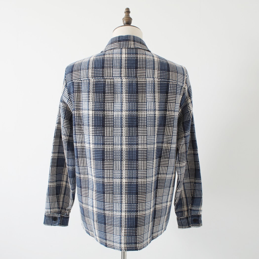 WAX LONDON ワックスロンドン バスケット織り オーバーシャツ ブルー エクリュ BASKET WEAVE SHIRT BLU/ECRU
