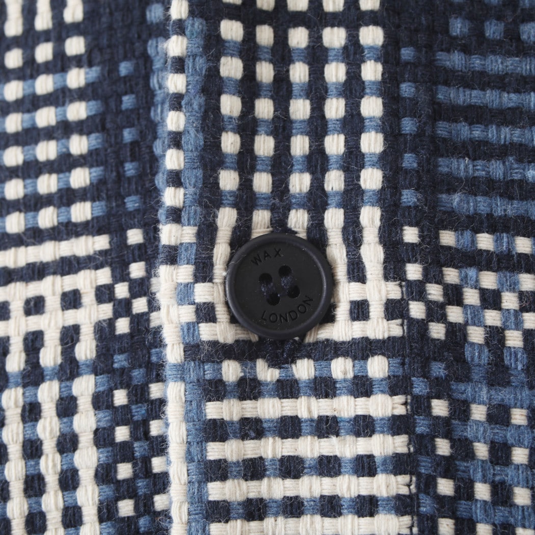 WAX LONDON ワックスロンドン バスケット織り オーバーシャツ ブルー エクリュ BASKET WEAVE SHIRT BLU/ECRU