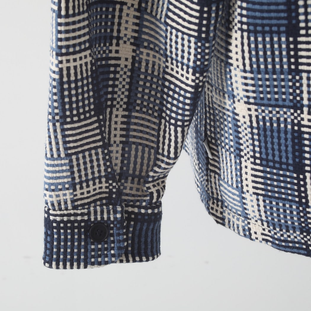 WAX LONDON ワックスロンドン バスケット織り オーバーシャツ ブルー エクリュ BASKET WEAVE SHIRT BLU/ECRU