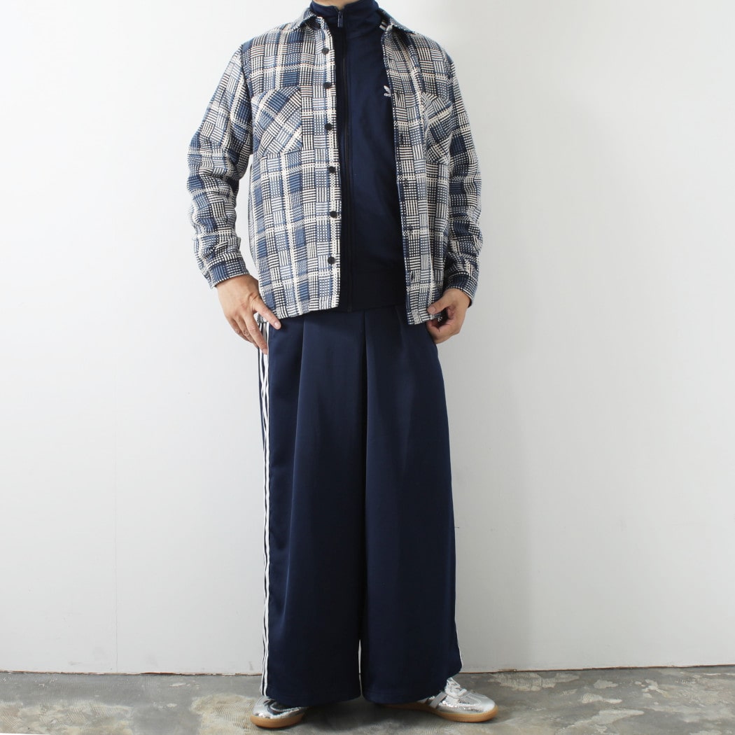 WAX LONDON ワックスロンドン バスケット織り オーバーシャツ ブルー エクリュ BASKET WEAVE SHIRT BLU/ECRU