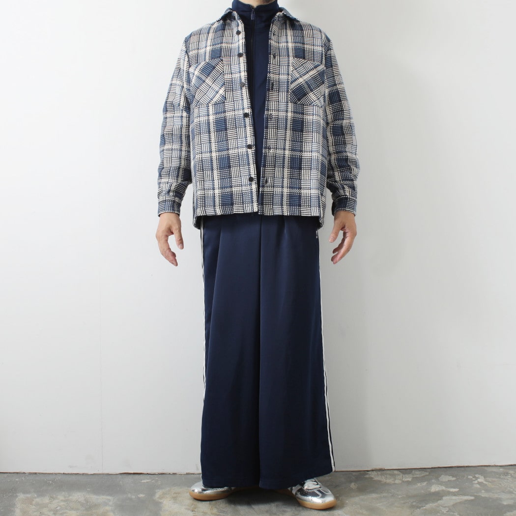 WAX LONDON ワックスロンドン バスケット織り オーバーシャツ ブルー エクリュ BASKET WEAVE SHIRT BLU/ECRU
