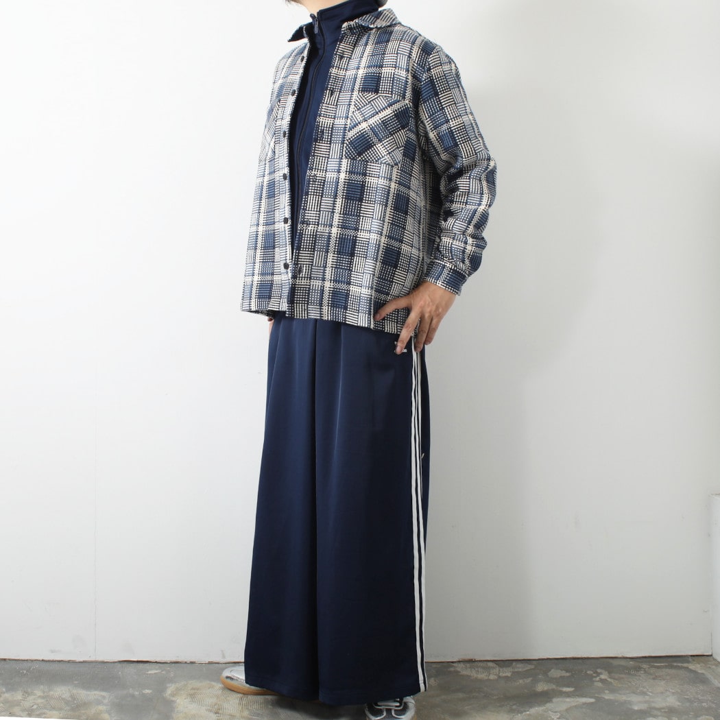 WAX LONDON ワックスロンドン バスケット織り オーバーシャツ ブルー エクリュ BASKET WEAVE SHIRT BLU/ECRU