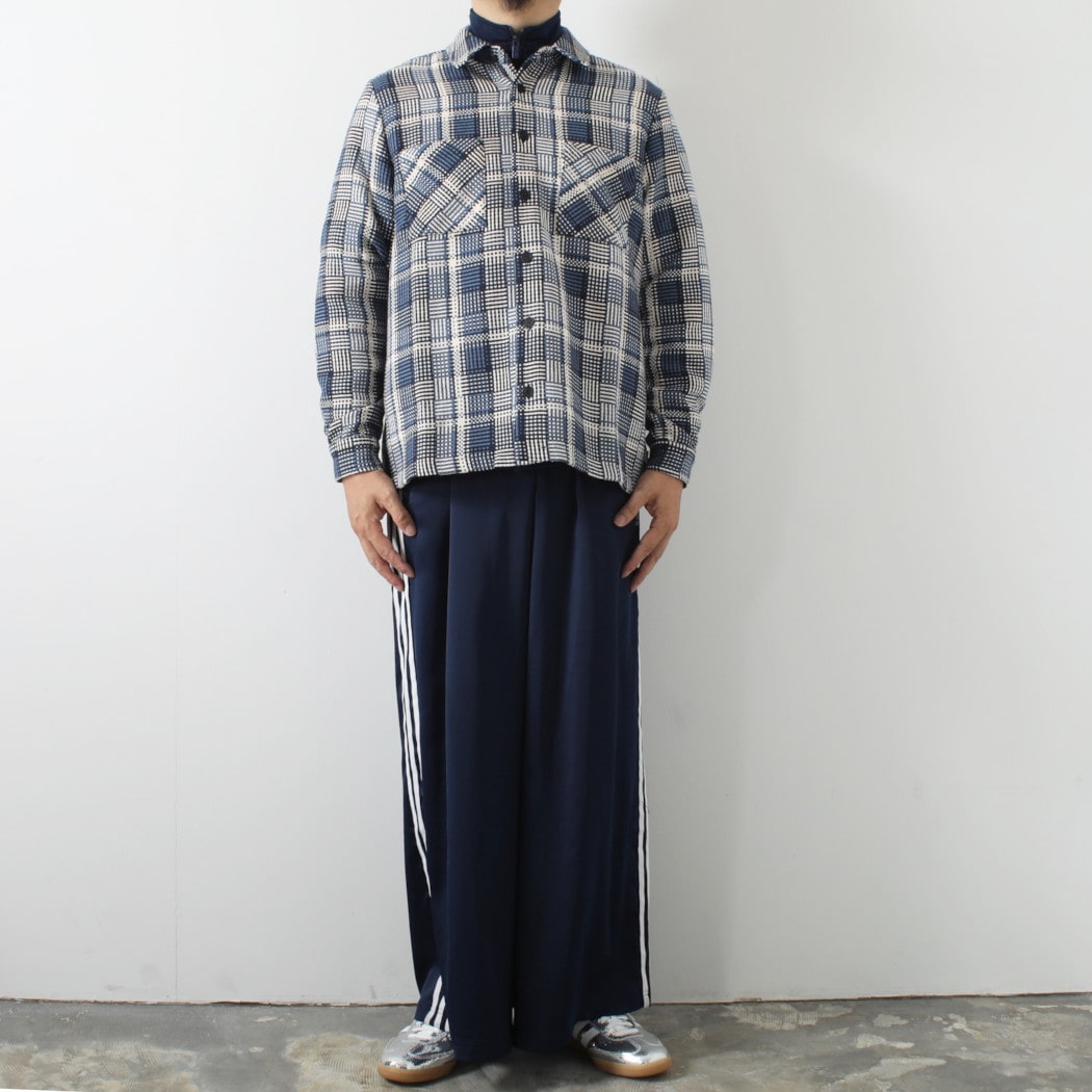 WAX LONDON ワックスロンドン バスケット織り オーバーシャツ ブルー エクリュ BASKET WEAVE SHIRT BLU/ECRU