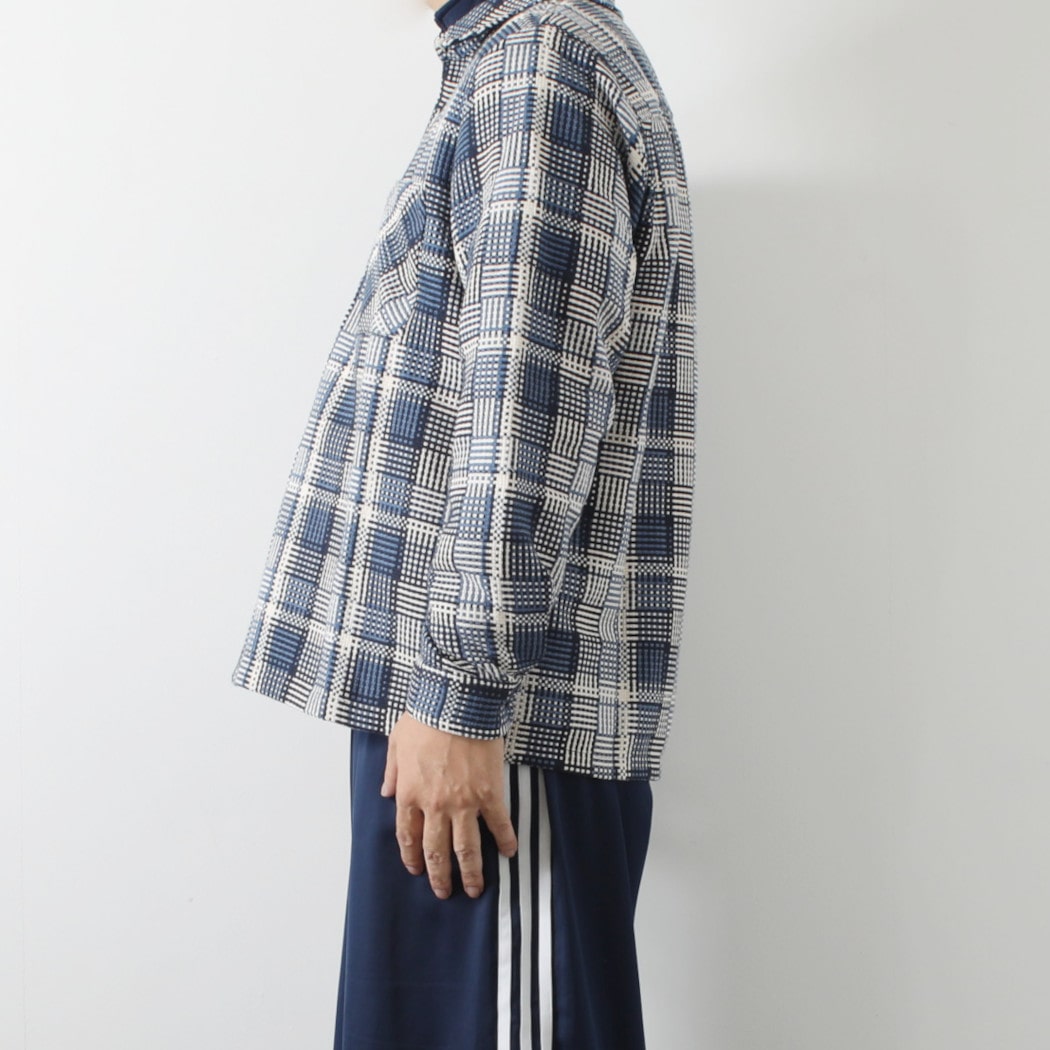 WAX LONDON ワックスロンドン バスケット織り オーバーシャツ ブルー エクリュ BASKET WEAVE SHIRT BLU/ECRU