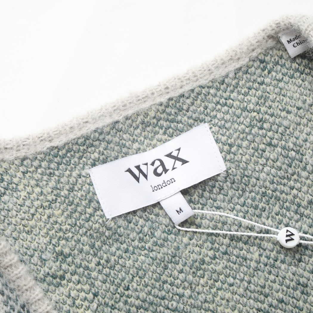 WAX LONDON ワックスロンドン チェック ニット カーディガンナチュラルグリーン ALBAN PLAID CHECK CARDIGAN NATURAL/GREEN