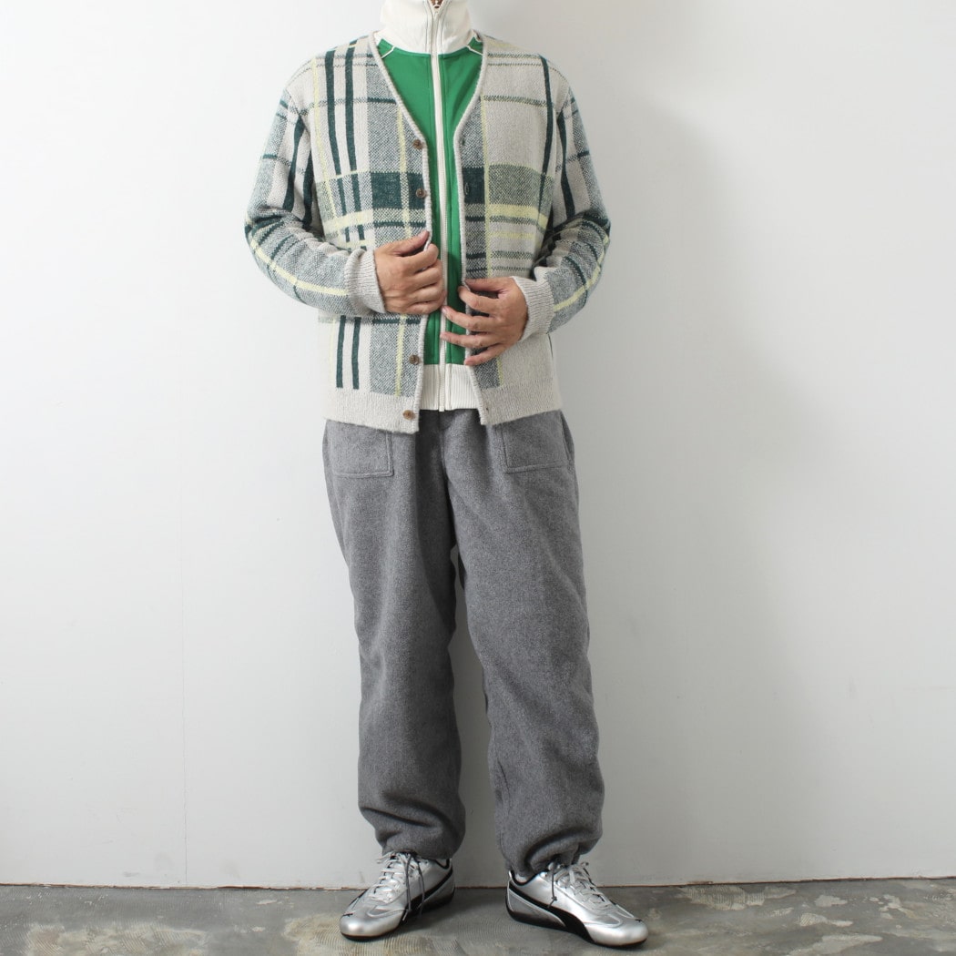WAX LONDON ワックスロンドン チェック ニット カーディガンナチュラルグリーン ALBAN PLAID CHECK CARDIGAN NATURAL/GREEN
