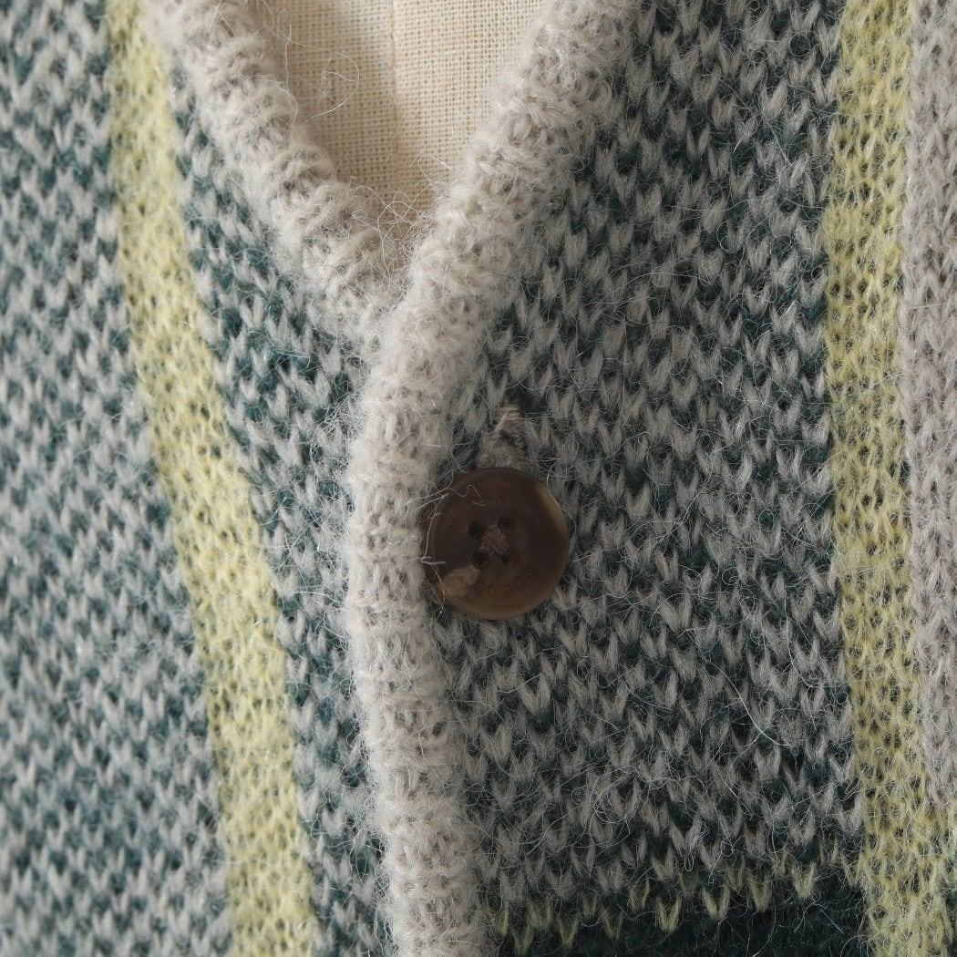 WAX LONDON ワックスロンドン チェック ニット カーディガンナチュラルグリーン ALBAN PLAID CHECK CARDIGAN NATURAL/GREEN