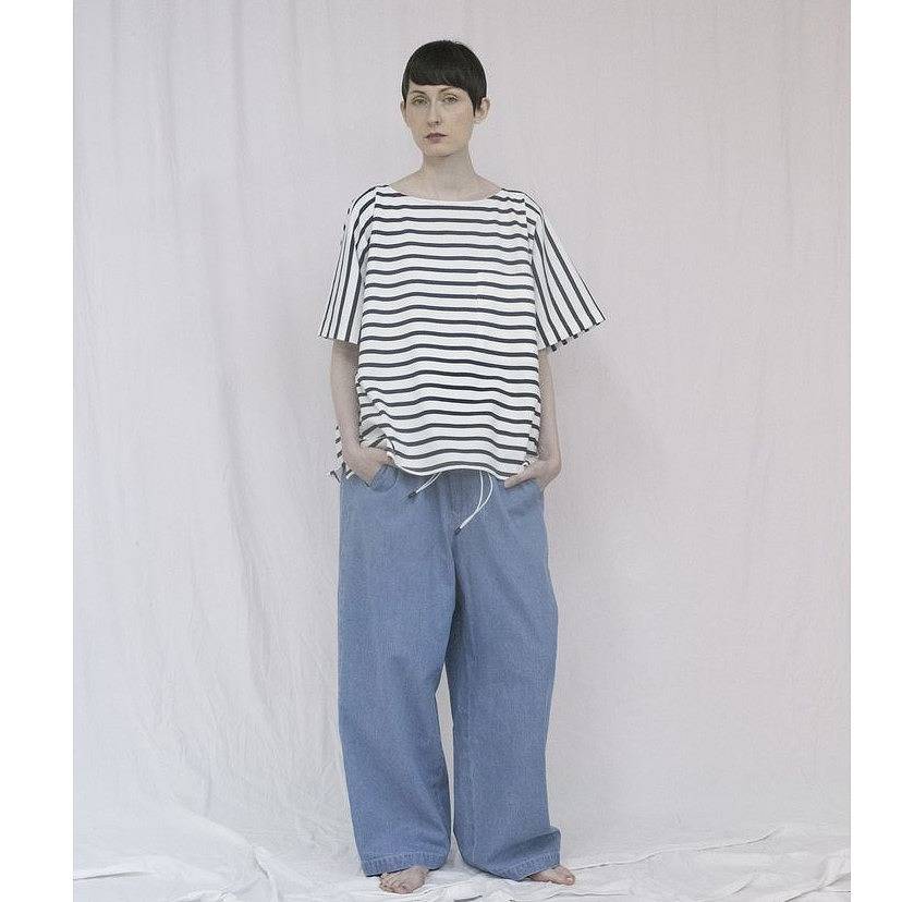 ATHA アタ ワイドイージーパンツ FADE DENIM GATHER WIDE EASY TROUSERS アイスブルー