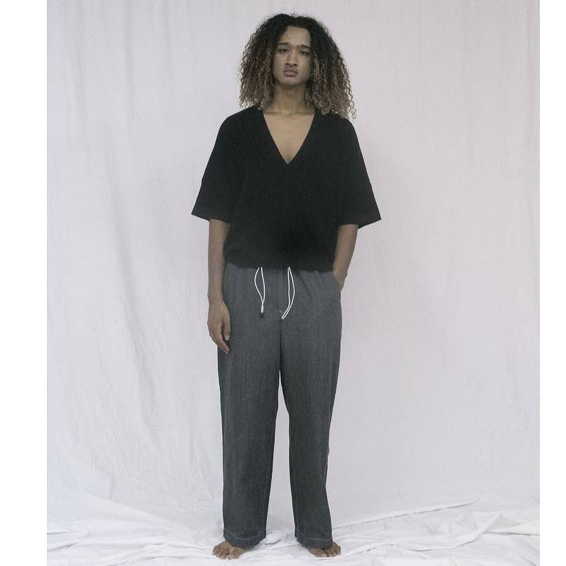 ATHA アタ ワイドイージーパンツ FADE DENIM GATHER WIDE EASY TROUSERS ブラック